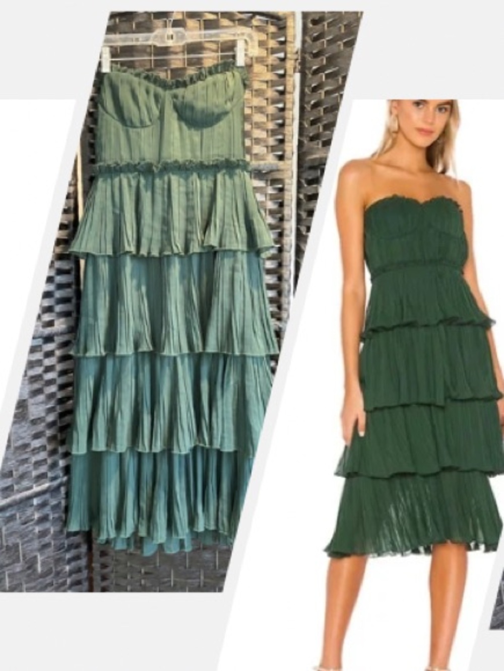 Lovers + Friends Strapless Tiered Ruffle Alex Midi Dress - Emerald Green